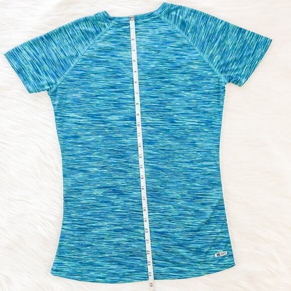 Reebok RBK Blue & Green Marled Performance Short Sleeve Athletic Top Womens S - Picture 7 of 8